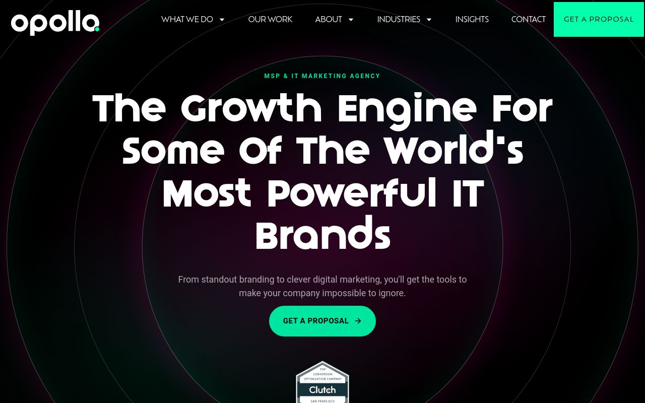 Opollo homepage on 31 July 2026 describing itself as an MSP and IT marketing agency