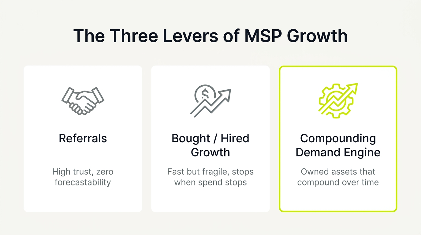 The three levers of MSP growth: referrals, bought or hired growth, and a compounding demand engine