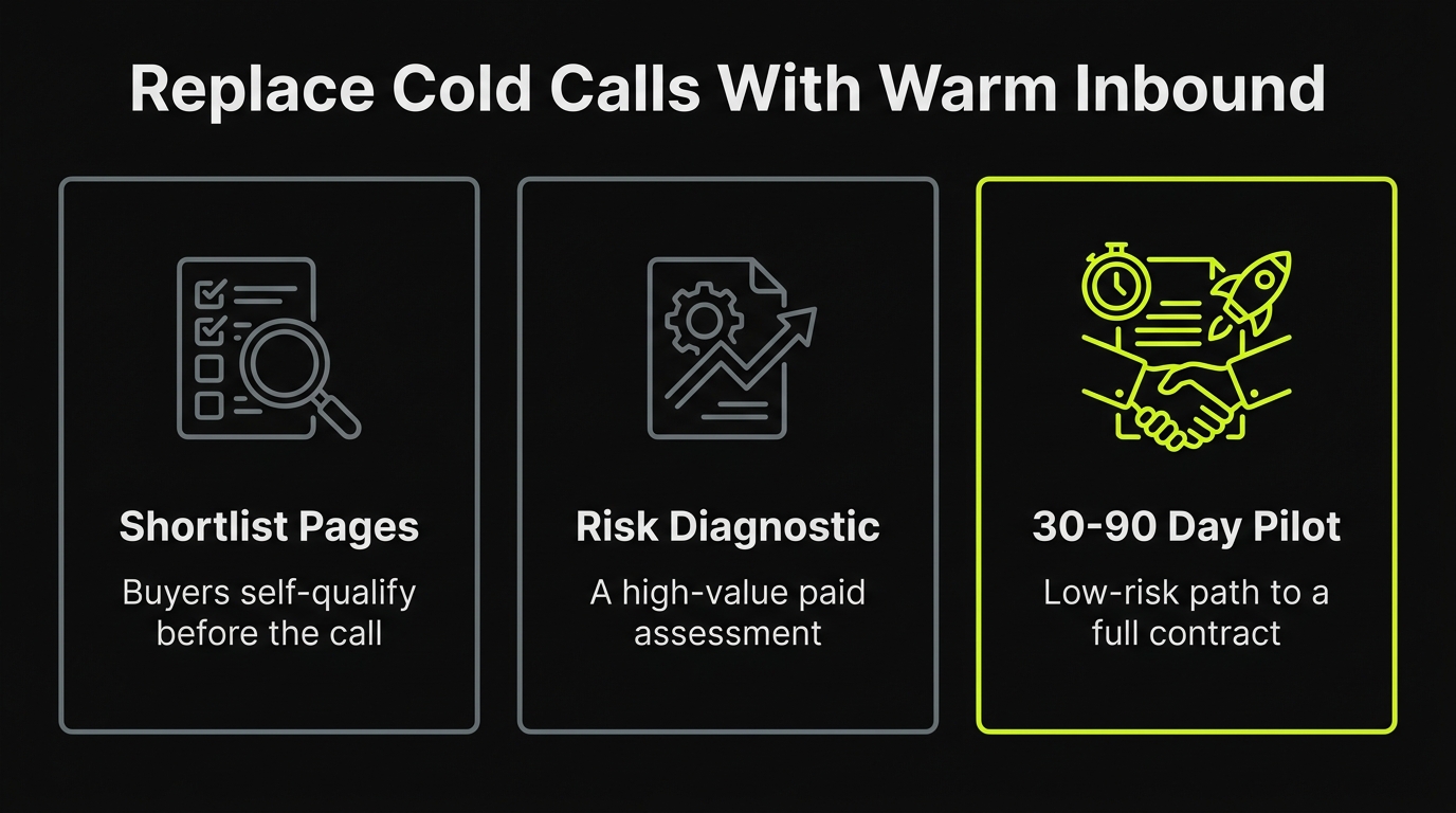 Replace cold calls with warm inbound: shortlist, diagnostic, pilot