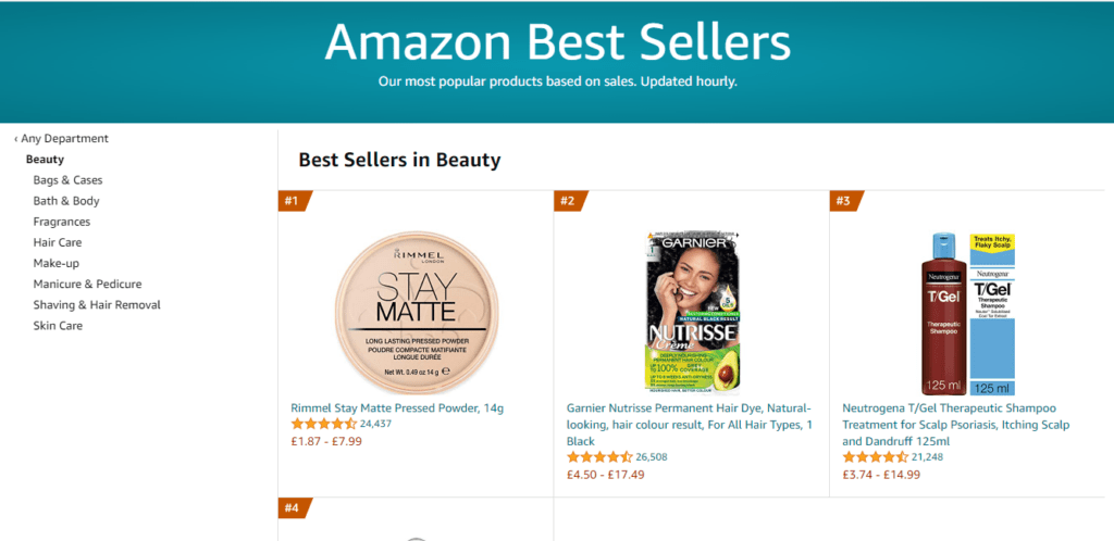 Current Amazon bestsellers in beauty are natural hair dye, therapeutic shampoo and powdered matte make up