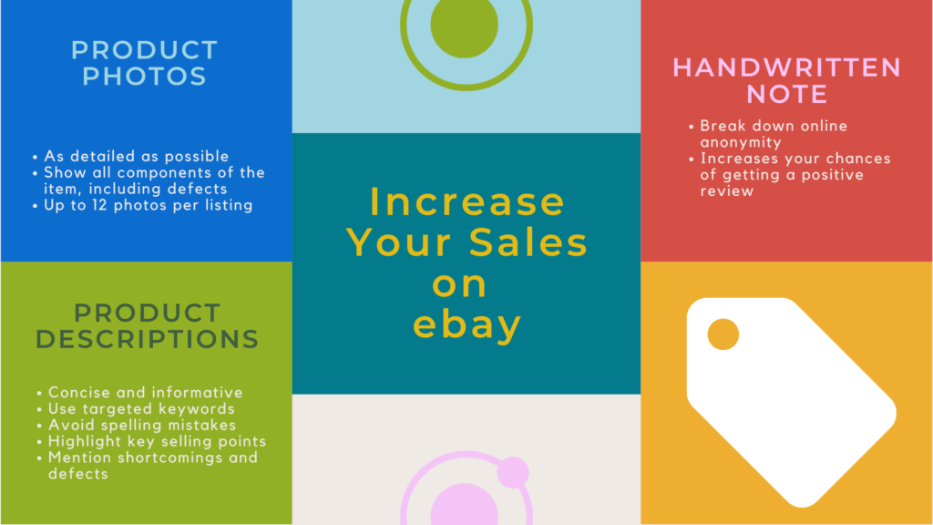 4 tips to increase your sales on ebay: handwritten notes,  informative product descriptions and detailed photos