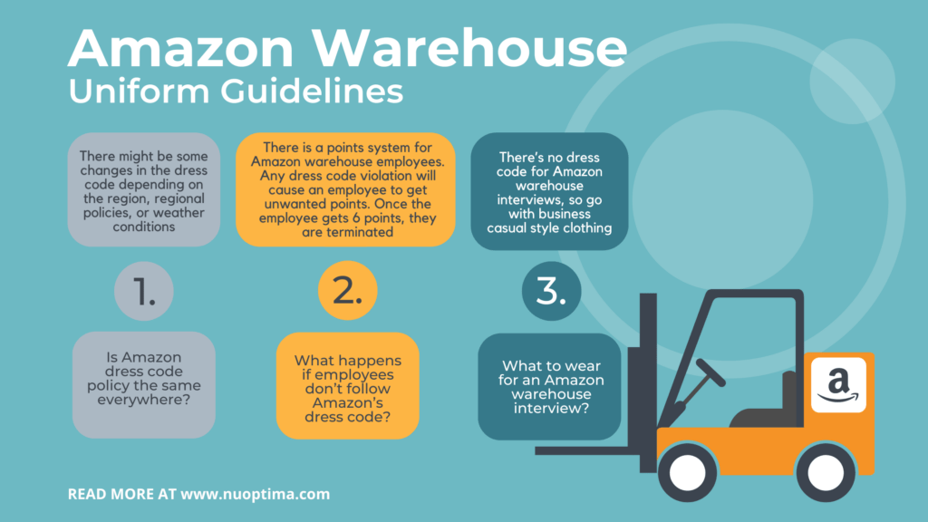 Amazon warehouses don’t have a uniform; however, Amazon insists that the company's employees follow a certain dress code