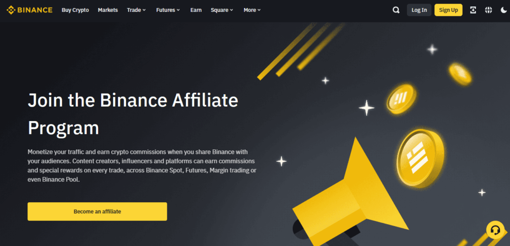 رسم توضيحي لصفحة الويب الخاصة ببرنامج الإحالة Binance