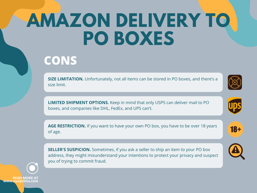 Among the disadvantages of Amazon delivery to PO boxes are size limitation, limited shipment options and age restriction
