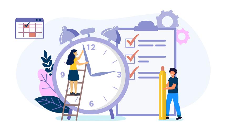 Deadline Time management on the road to success Metaphor of time management in team Concept of multitasking performance timeline Flat style design vector illustration