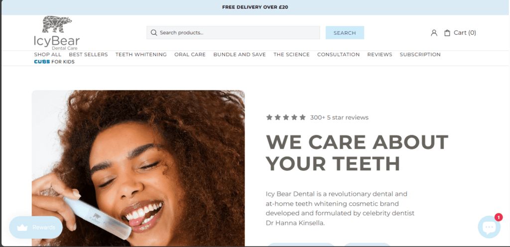 Icy Bear Dental homepage illustration with a smiling woman’s face