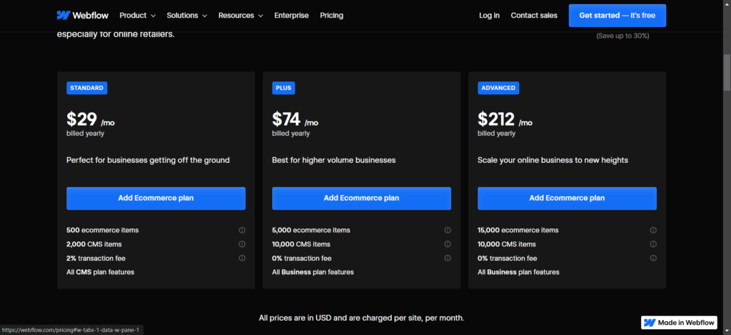 تسعير Webflow السنوي لخطط الموقع