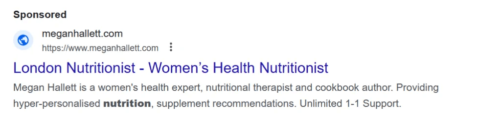 An example of a PPC ad for a nutritionist.