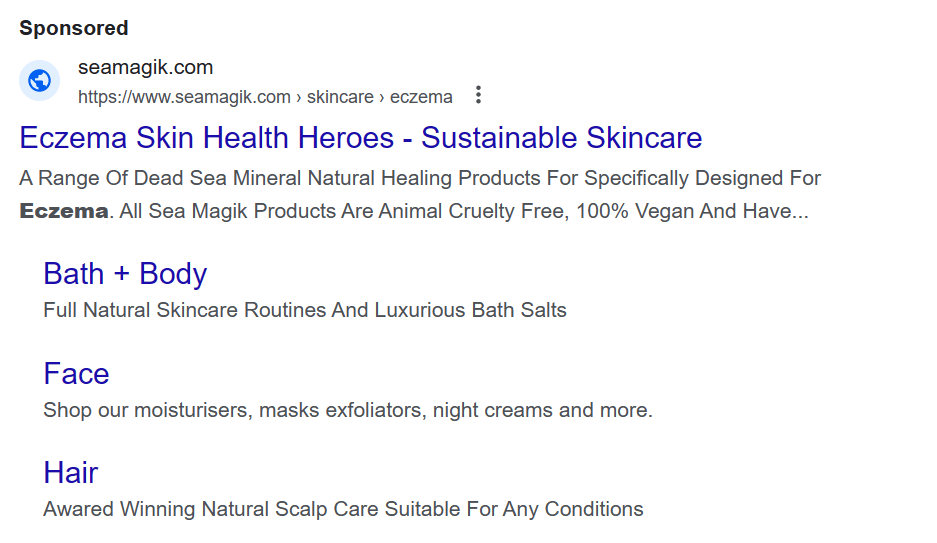 An example of a PPC ad for eczema treatment.