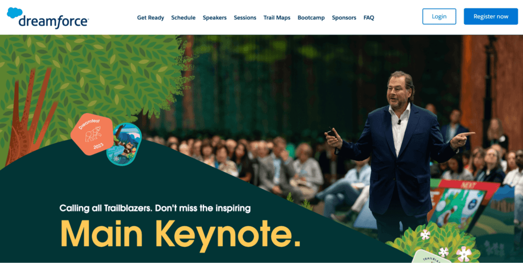 Homepage of Salesforce’s Dreamforce marketing event.