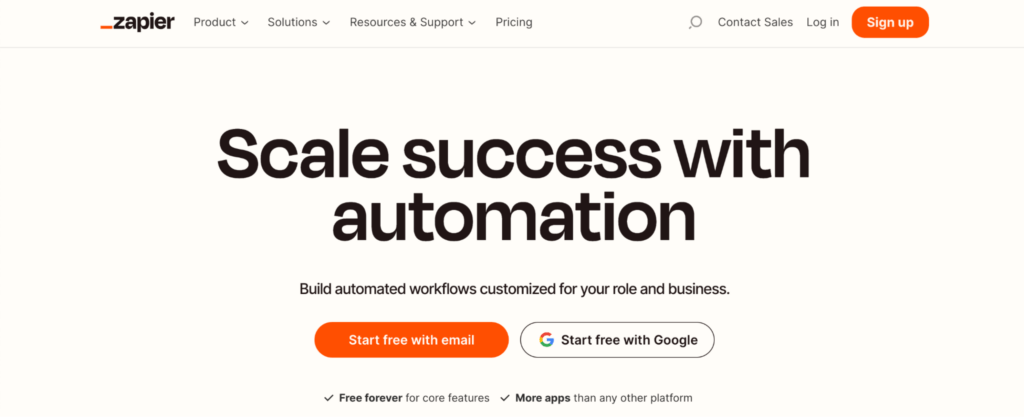 A landing page showing automation software and sign-up buttons. 