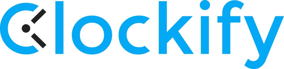 Main Clockify logo with black clock hands added to the ‘C.’ 