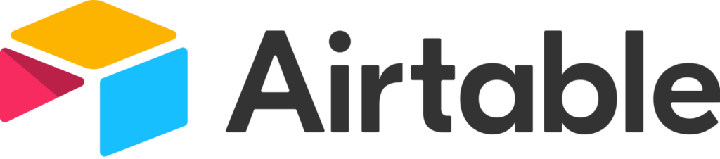 Official Airtable company logo and the pink, yellow, and blue branded icon on the left.