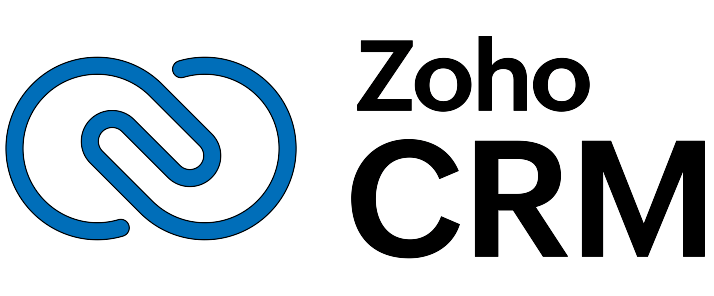 Official Zoho CRM logo with the company blue linking icon.