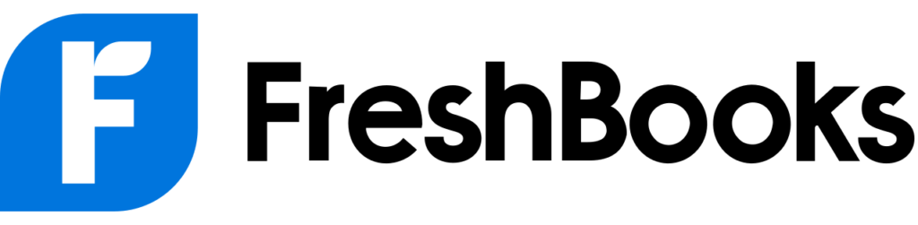 شعار FreshBooks الرسمي وأيقونة الشركة الزرقاء على اليسار.