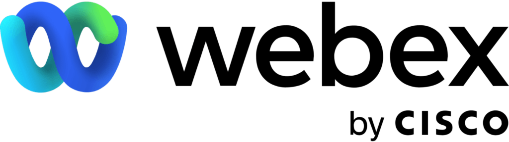 Webex company logo with blue and green icon on the left.