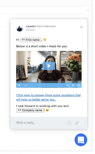 A screenshot showcasing an example of Intercom’s personalized video message.