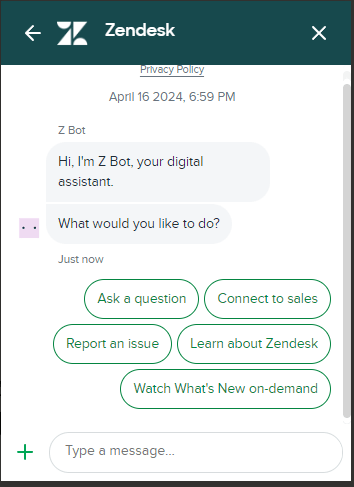 Zendesk nutzt den Chatbot als Kundenkontaktpunkt.