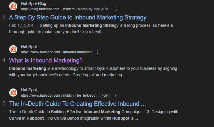 An example of how Hubspot dominates SERPs by writing similar content for different buyer journey stages.