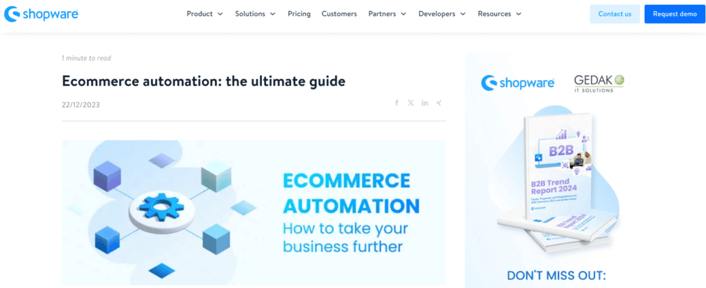 An image of Shopware’s “E-Commerce Automation” blog article.