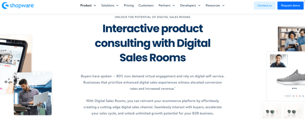 An image of Shopware’s “Digital Sales Rooms” landing page.