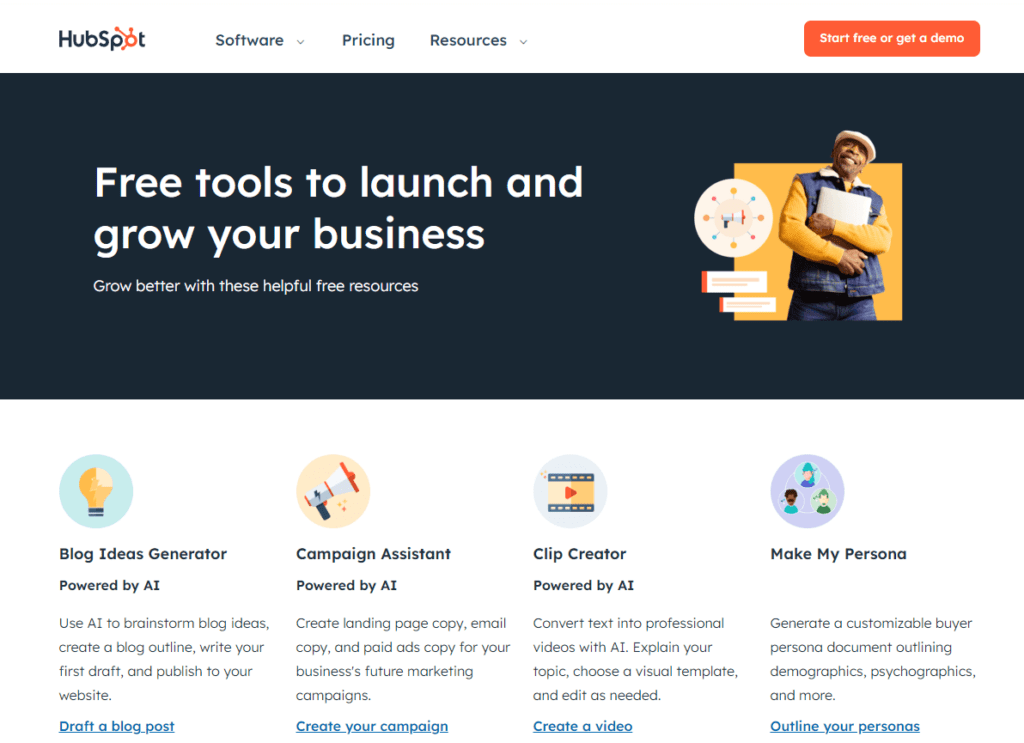 How HubSpot uses free tools to attract people to sign up for their email marketing list. 