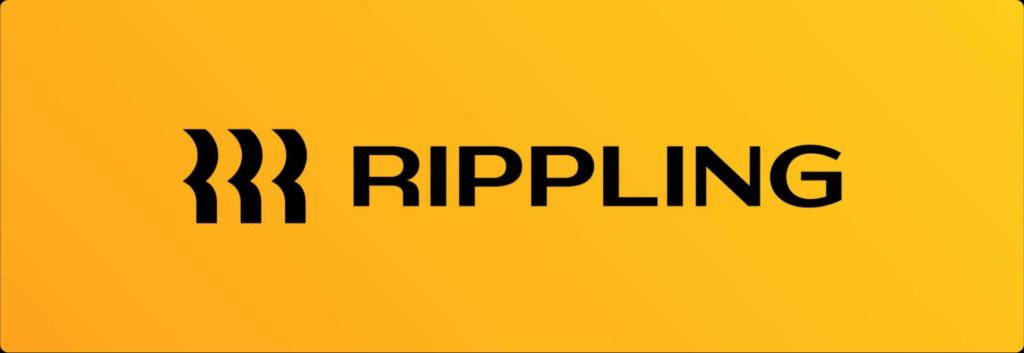 An image of an orange background with the Rippling logo and the word 'rippling'.
