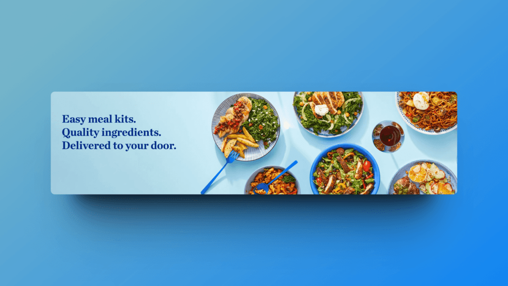 Bei diesem Bild handelt es sich um einen Screenshot der Homepage von Blue Apron, auf der der Service für Essenspakete vorgestellt wird.