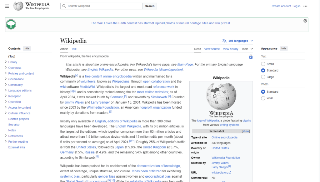 An example of how Wikipedia uses internal linking for content SEO. 