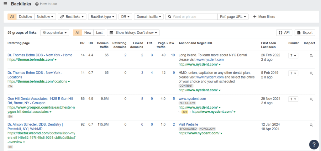 Beispiel für ein Backlink-Profil in Ahrefs