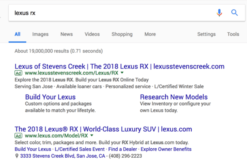 Example of branded search ads