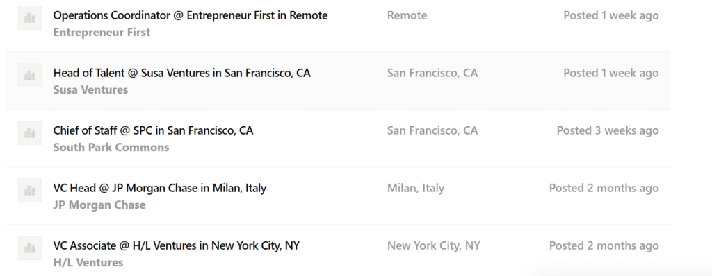 Examples of vc platform role job openings