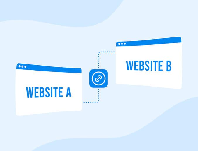 An illustration depicting one website back-linking to another 