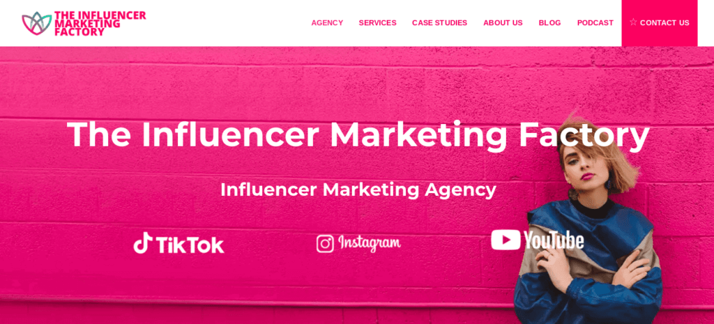A screenshot of the website homepage of The Influencer Marketing Factory.