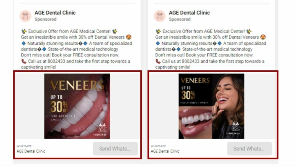 Facebook Ad for dentists example of A/B testing image ads with creatives