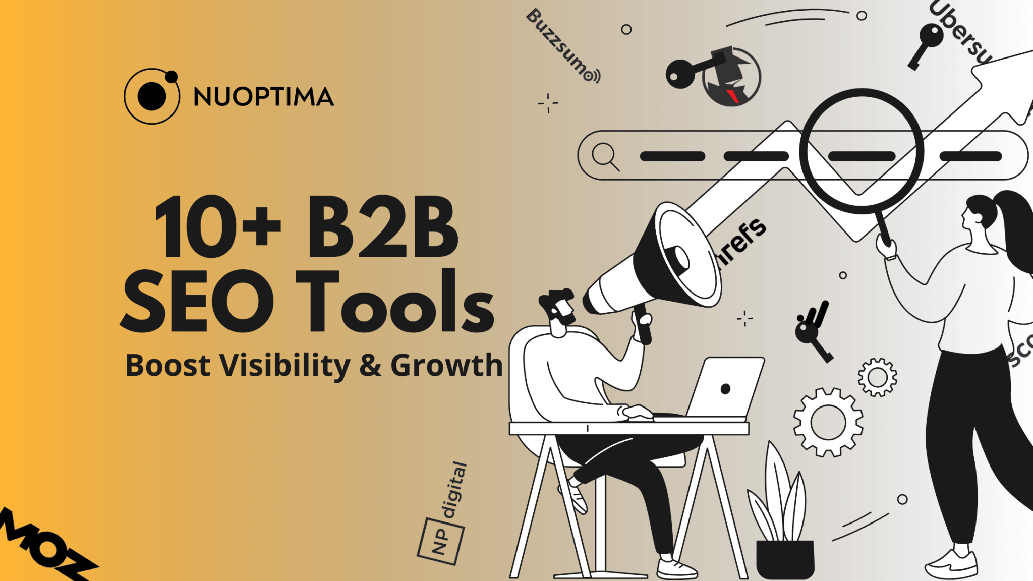 A vector illustration with the text “Best B2B SEO tools to boost business visibility and growth.”