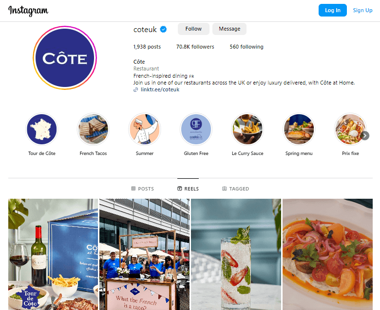 Côte Instagram business page