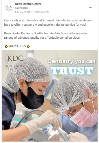 Facebook Ads for Dentists example ad for a mature audience