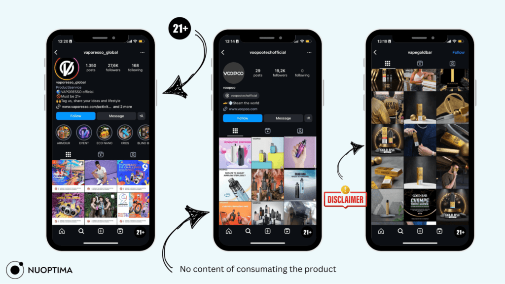 Feeds of famous vape brands on Instagram