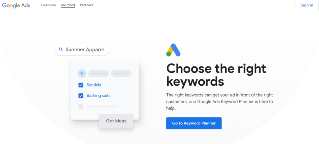 Google Keyword Planner homepage illustration