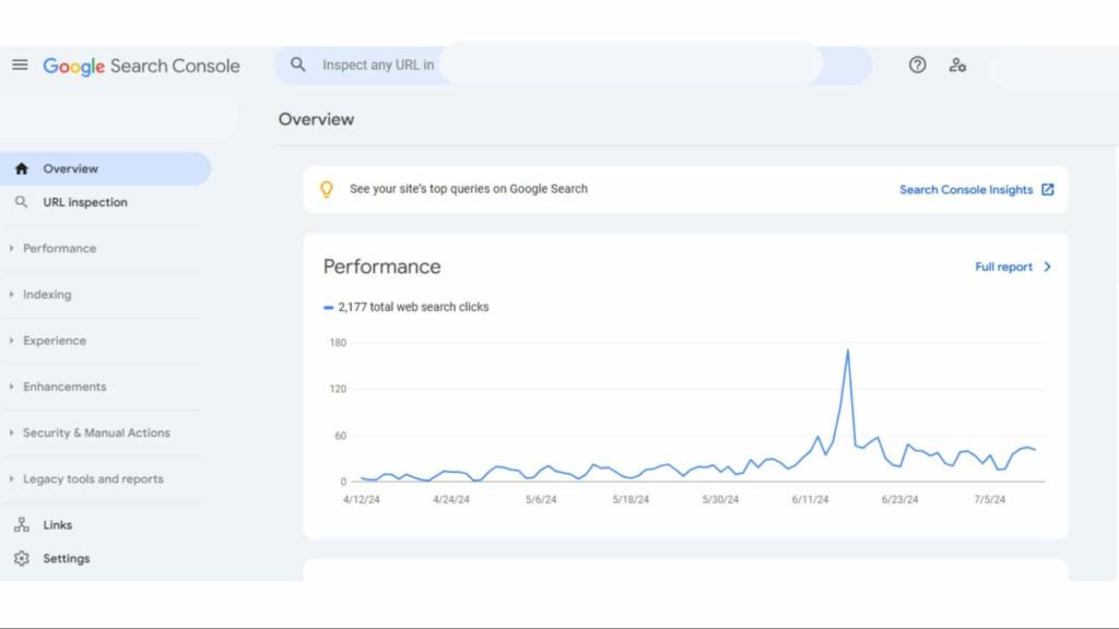 Ein Screenshot des Dashboards der Google Search Console