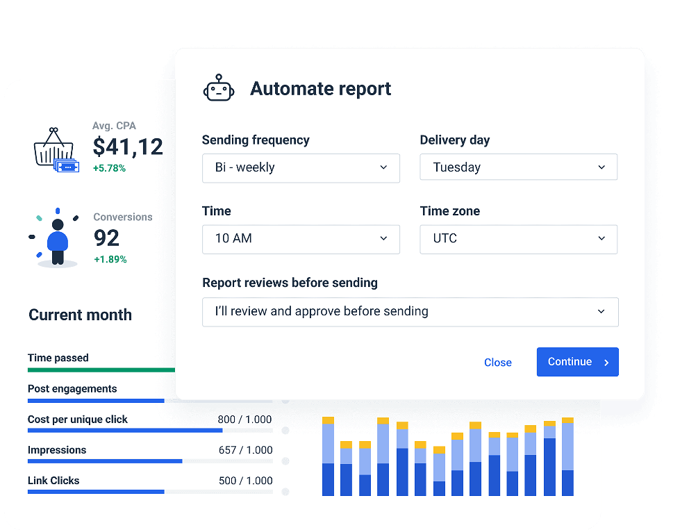 Illustration des vom WhataGraph Marketing Automation Tool erstellten Berichts über automatisierte Ausschreibungen