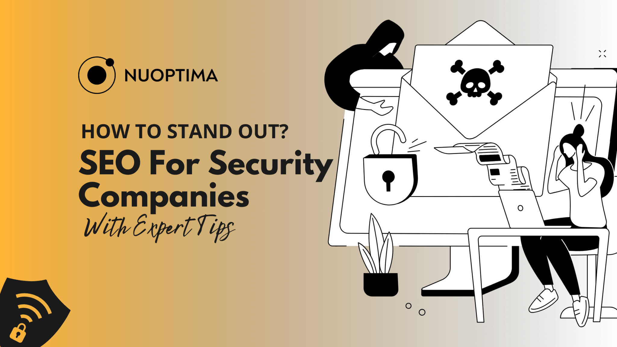 “Quick Guide to SEO for Security Companies with Expert Tips” as text written on a vector illustration image