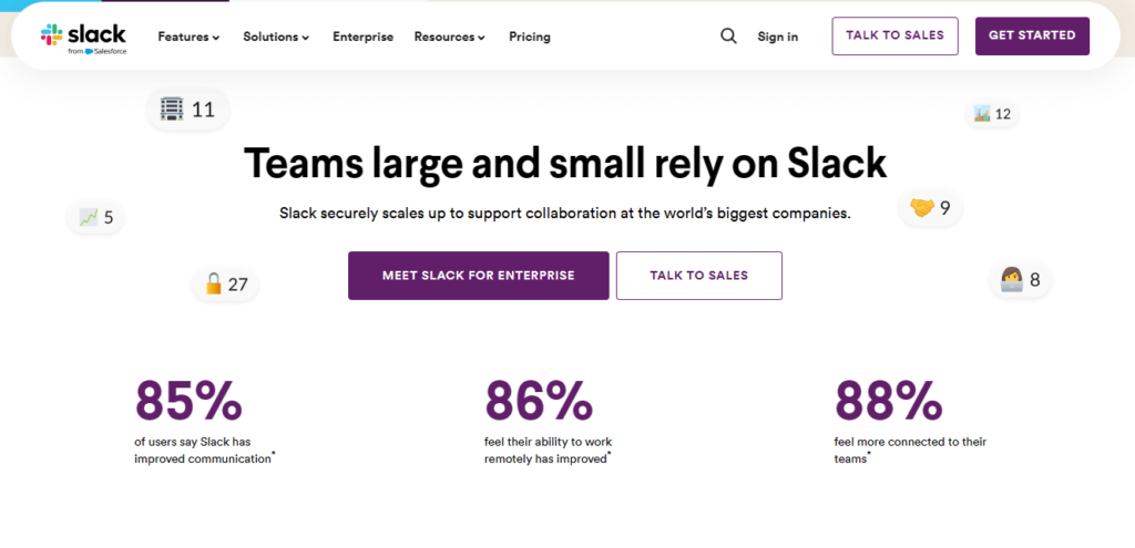 Slack homepage illustration showing its brand core values and purpose