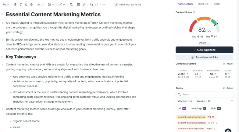 SurferSEO content optimization editor