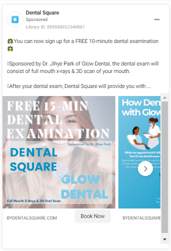 A free dental examination Facebook ad for dentists