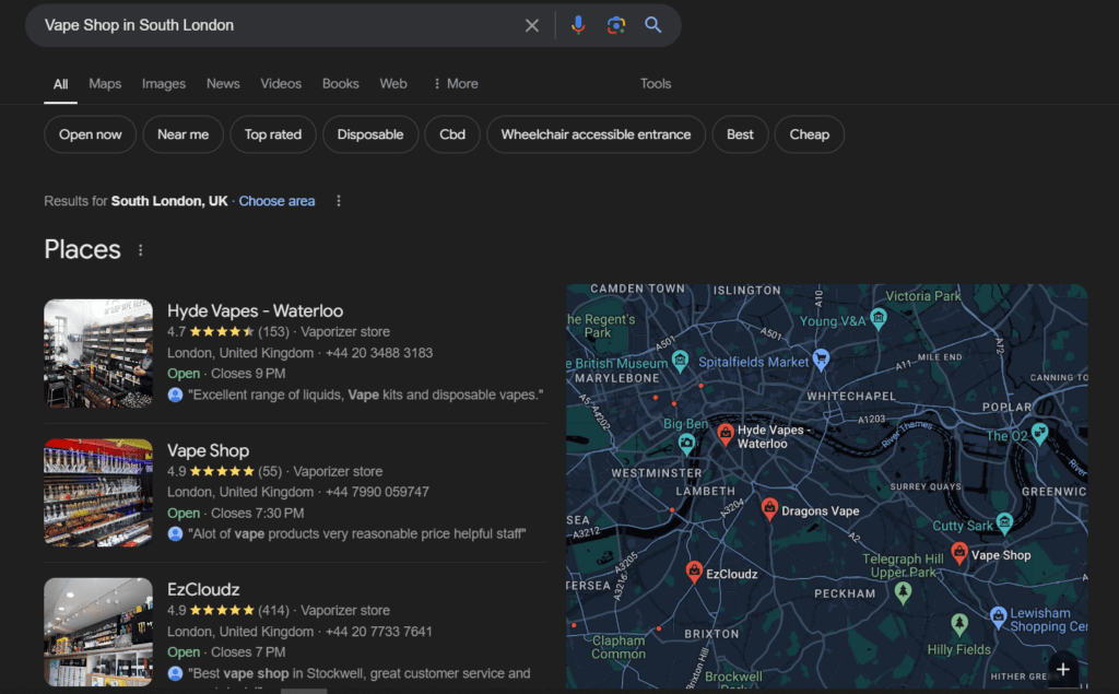 Google Business-Profil für Vape-Shops