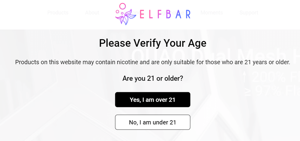 Elfbar’s website disclaimer