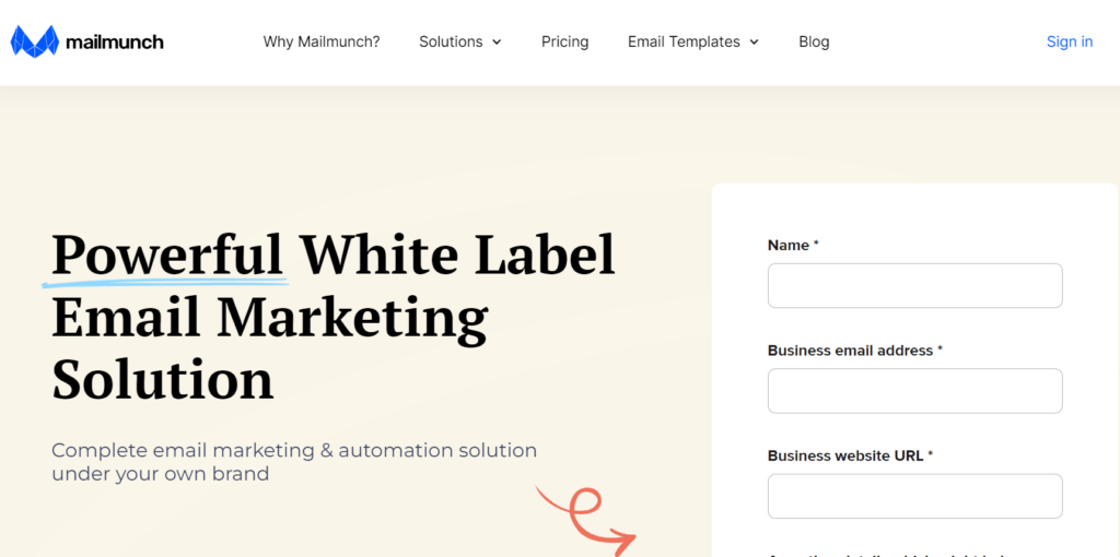 A screenshot of Mainmunch white label SaaS partner program.