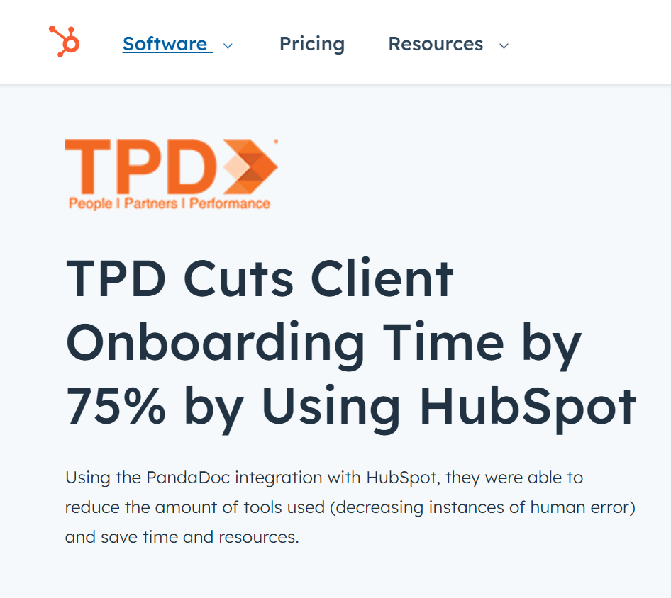 A screenshot of partnership between Hubspot and TPD.